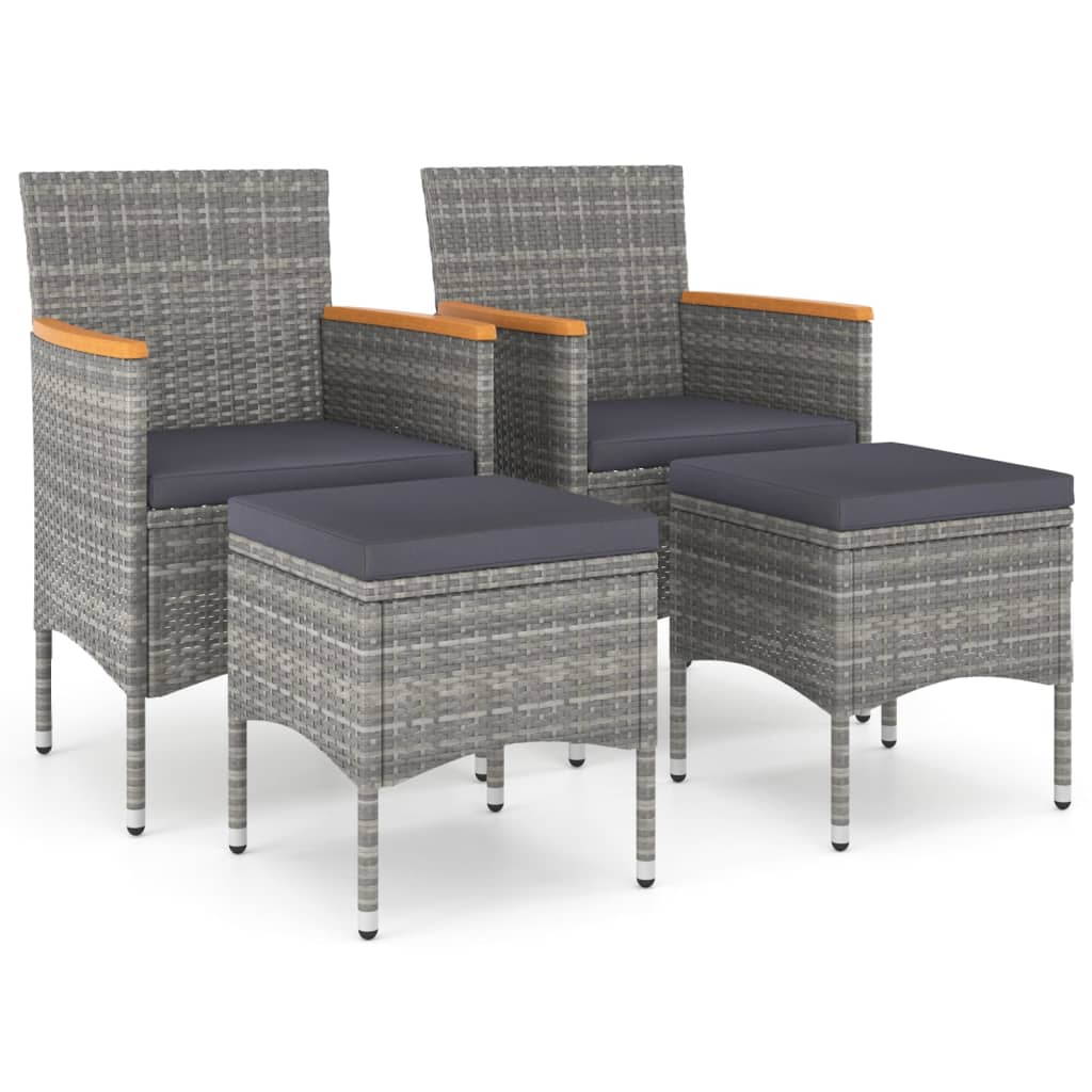 -Delige Tuinstoelen- En Voetenbankenset Poly Rattan Grijs