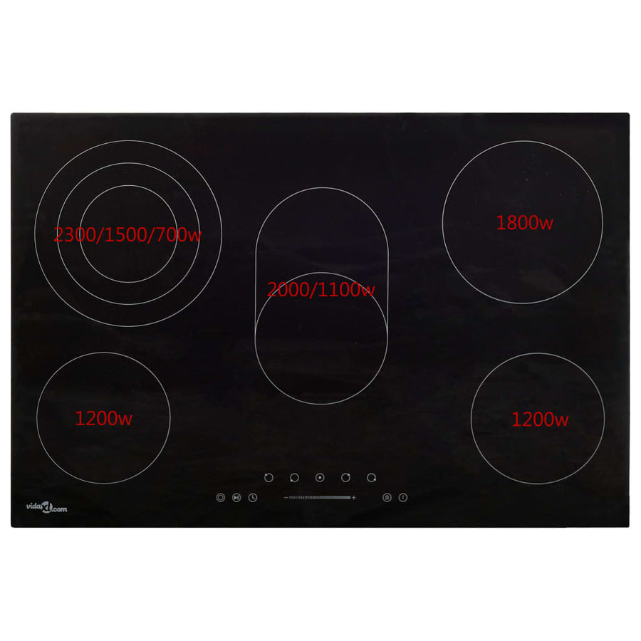 Keramische Kookplaat 5 Kookzones Aanraakbediening 90 cm 8500 w