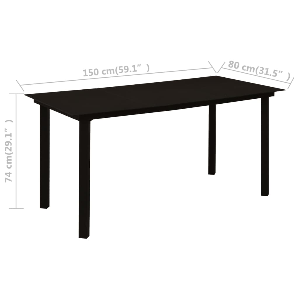 Tuintafel Staal En Glas Zwart 150 x 80 x 74 cm
