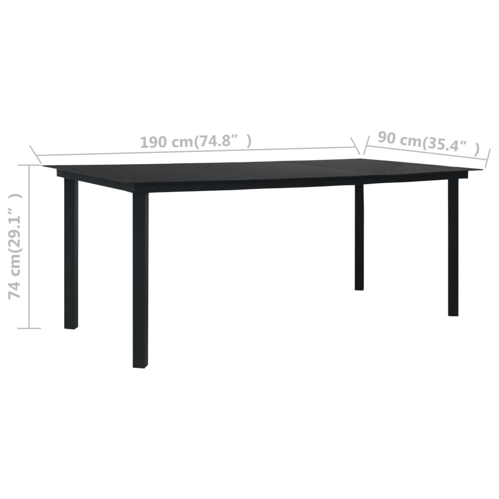 Tuintafel 190x90x74 cm staal en glas zwart