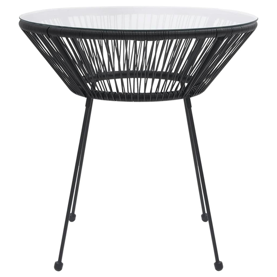 Tuintafel Ø70X74 Cm Rattan En Glas Zwart