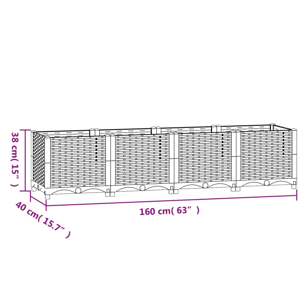 Plantenbak Verhoogd Polypropyleen 160 x 40 x 38 cm Donkergrijs