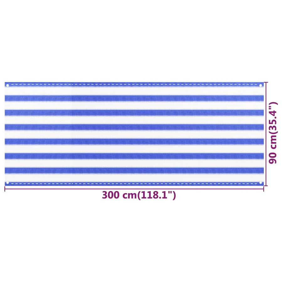 Balkonscherm Hdpe Blauw En Wit 90 x 300 cm