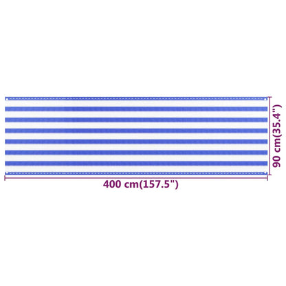 Balkonscherm Hdpe Blauw En Wit 90 x 400 cm