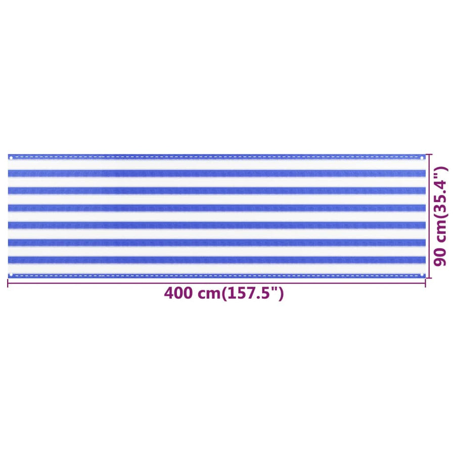 Balkonscherm Hdpe Blauw En Wit 90 x 400 cm