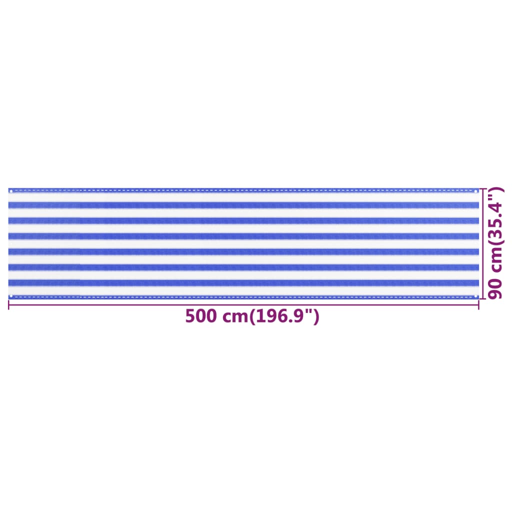 Balkonscherm Hdpe Blauw En Wit 90 x 500 cm