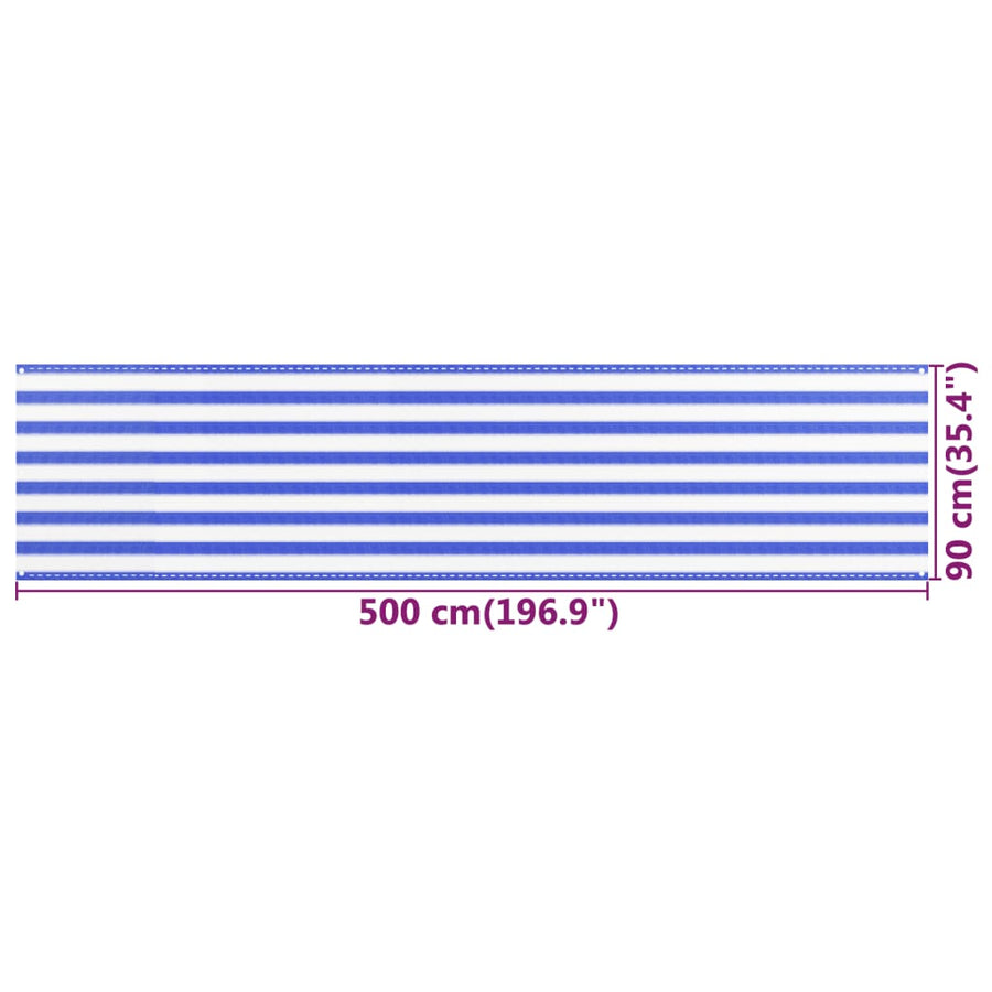Balkonscherm Hdpe Blauw En Wit 90 x 500 cm