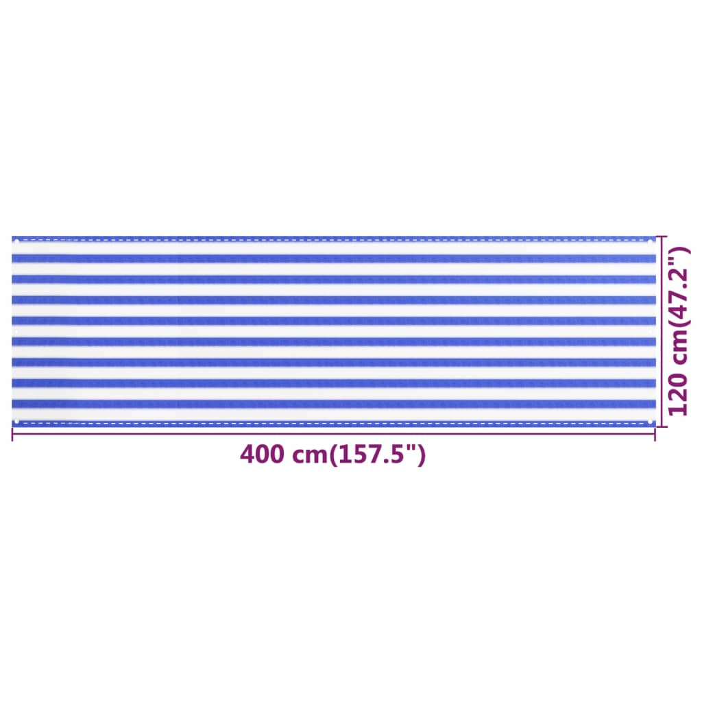 Balkonscherm Hdpe Blauw En Wit 120 x 400 cm