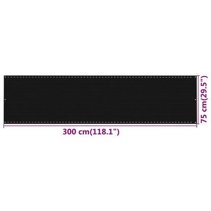 Balkonscherm Hdpe Zwart 75 x 300 cm