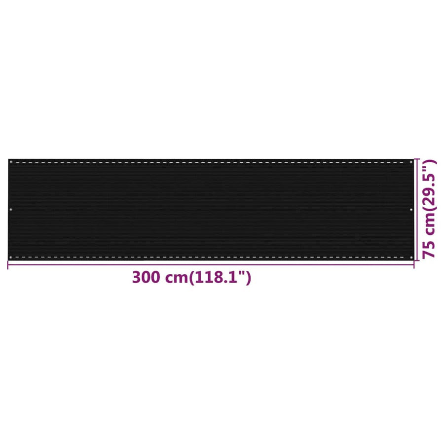 Balkonscherm Hdpe Zwart 75 x 300 cm