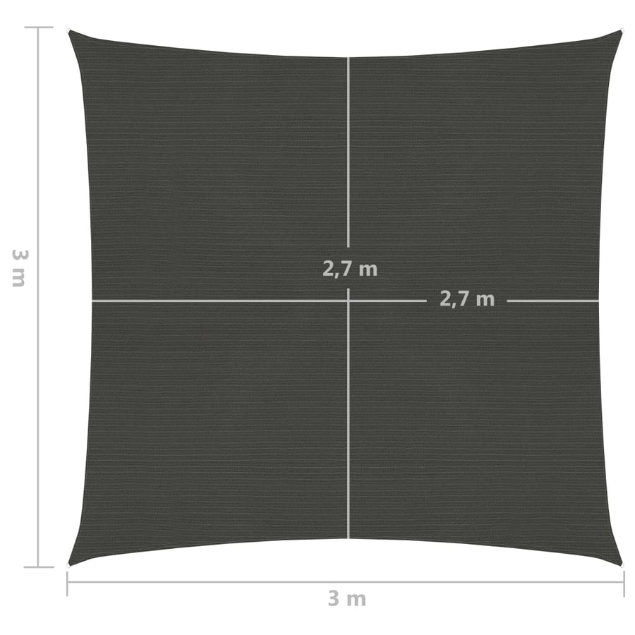 Zonnezeil 160 g/m² 3x3 m HDPE antracietkleurig 3 x 3 m Antraciet