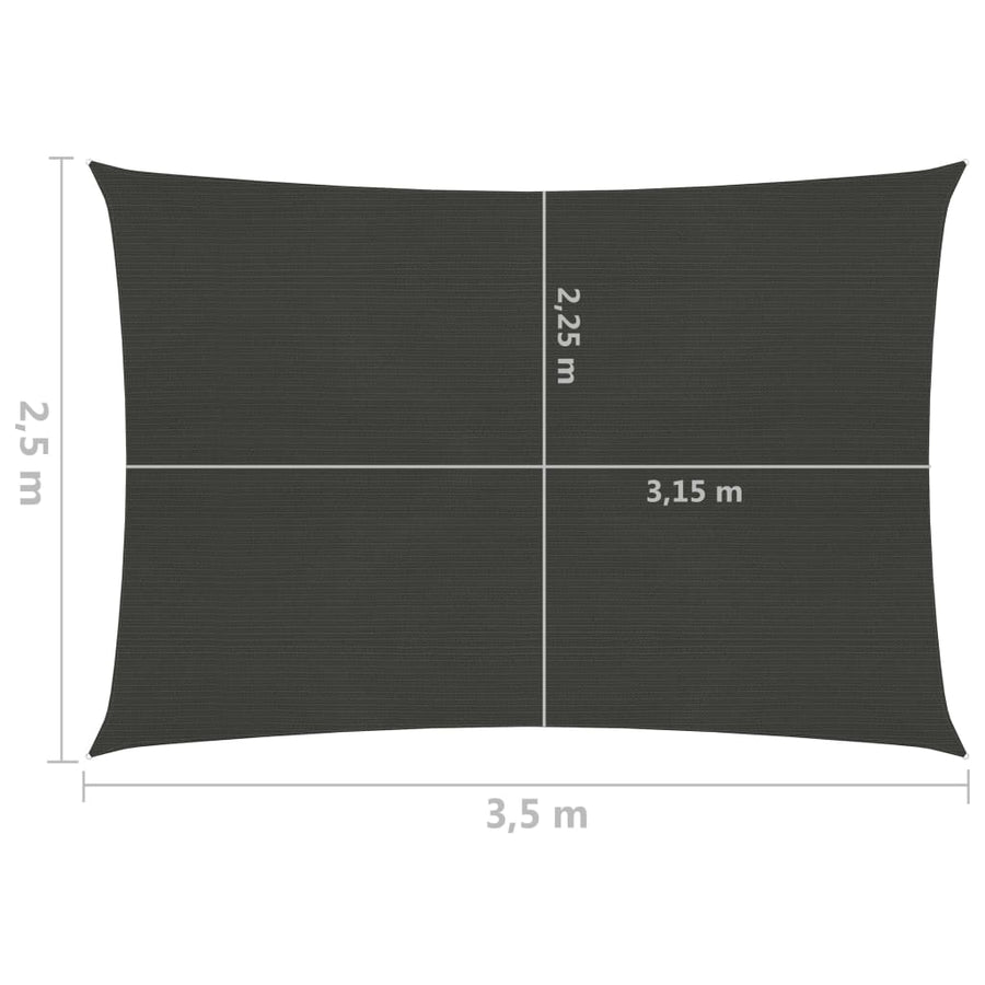 Zonnezeil 160 g/m² 2,5x3,5 m HDPE antracietkleurig 2.5 x 3.5 m