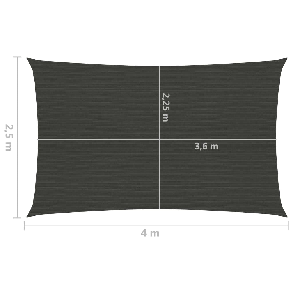 Zonnezeil 160 g/m² 2,5x4 m HDPE antracietkleurig 2.5 x 4 m