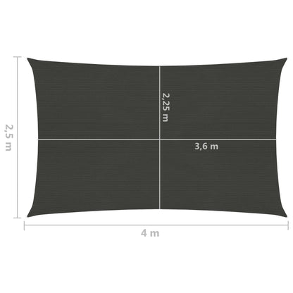 Zonnezeil 160 g/m² 2,5x4 m HDPE antracietkleurig 2.5 x 4 m
