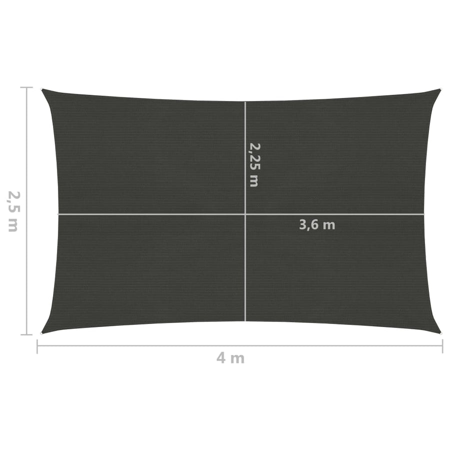 Zonnezeil 160 g/m² 2,5x4 m HDPE antracietkleurig 2.5 x 4 m