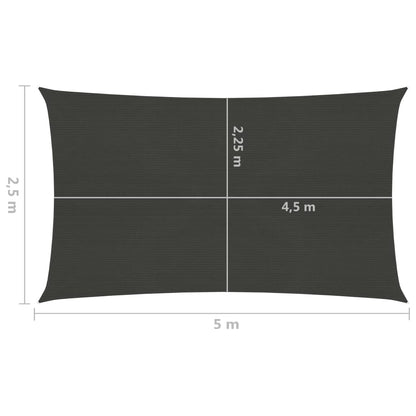 Zonnezeil 160 g/m² 2,5x5 m HDPE antracietkleurig 2.5 x 5 m