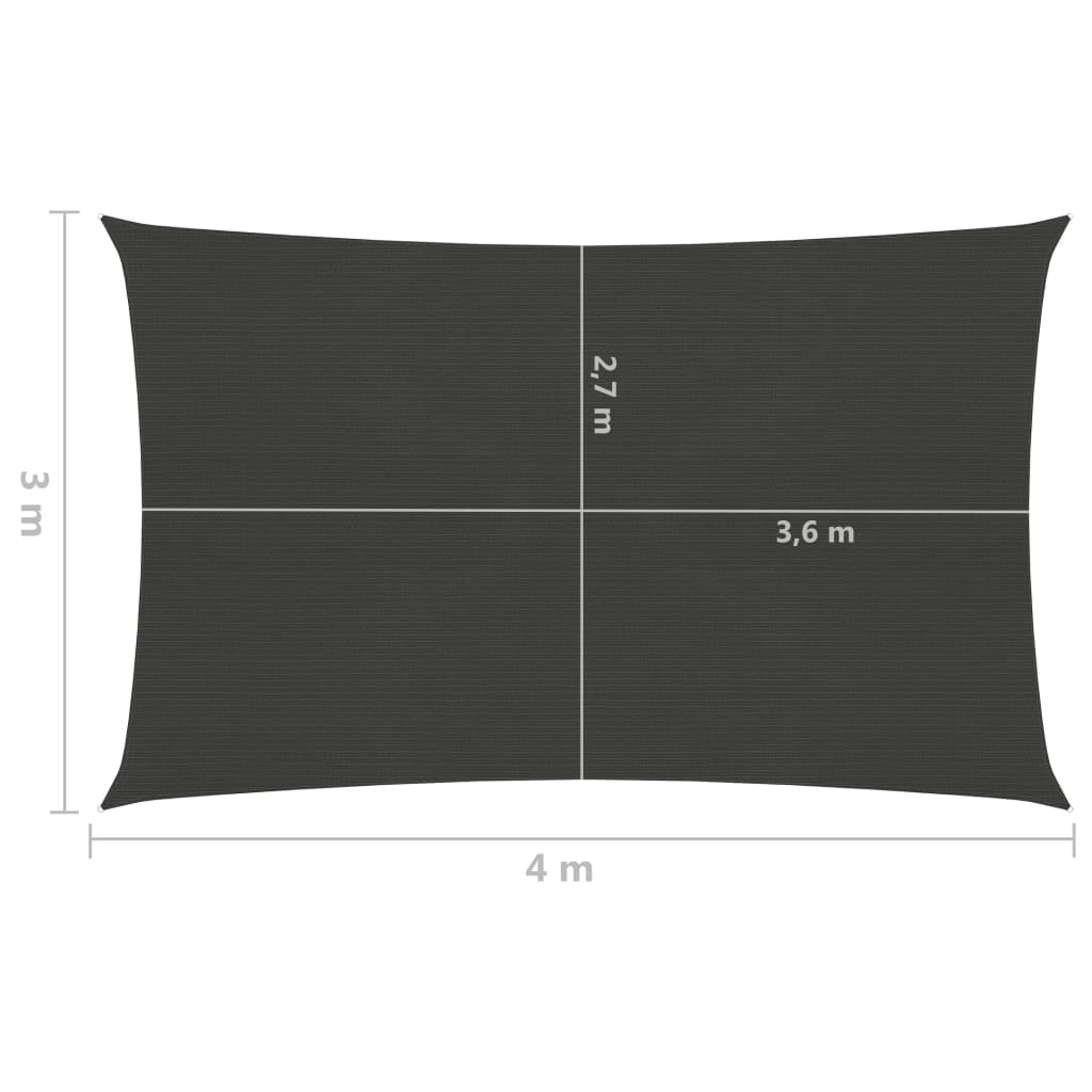 Zonnezeil 160 g/m² 3x4 m HDPE antracietkleurig 3 x 4 m