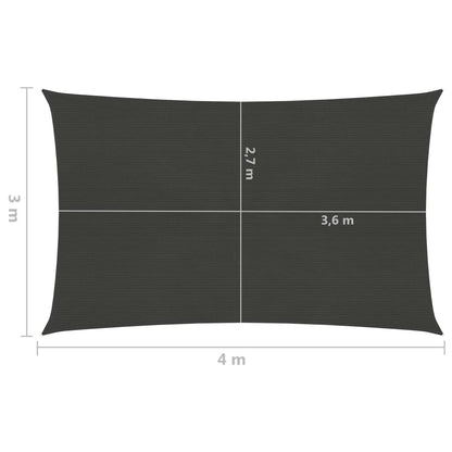 Zonnezeil 160 g/m² 3x4 m HDPE antracietkleurig 3 x 4 m