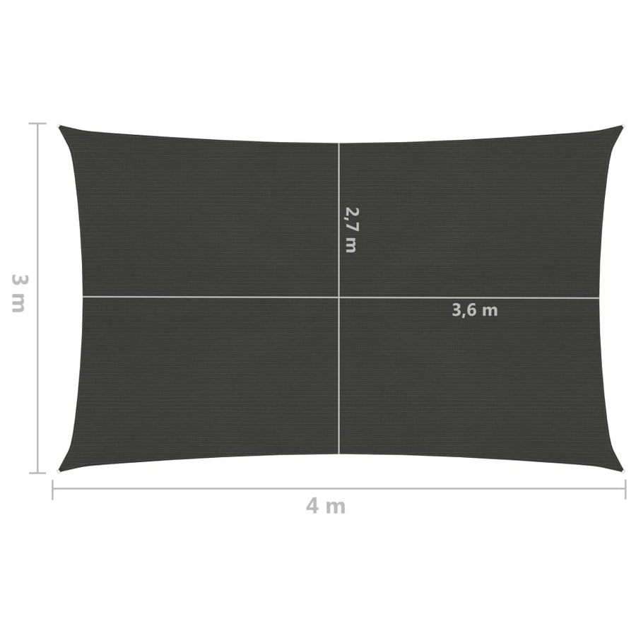 Zonnezeil 160 g/m² 3x4 m HDPE antracietkleurig 3 x 4 m