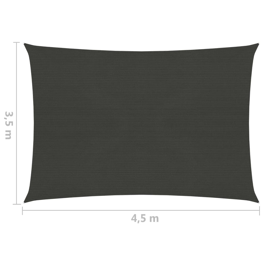 Zonnezeil 160 g/m² 3,5x4,5 m HDPE antracietkleurig 3.5 x 4.5 m