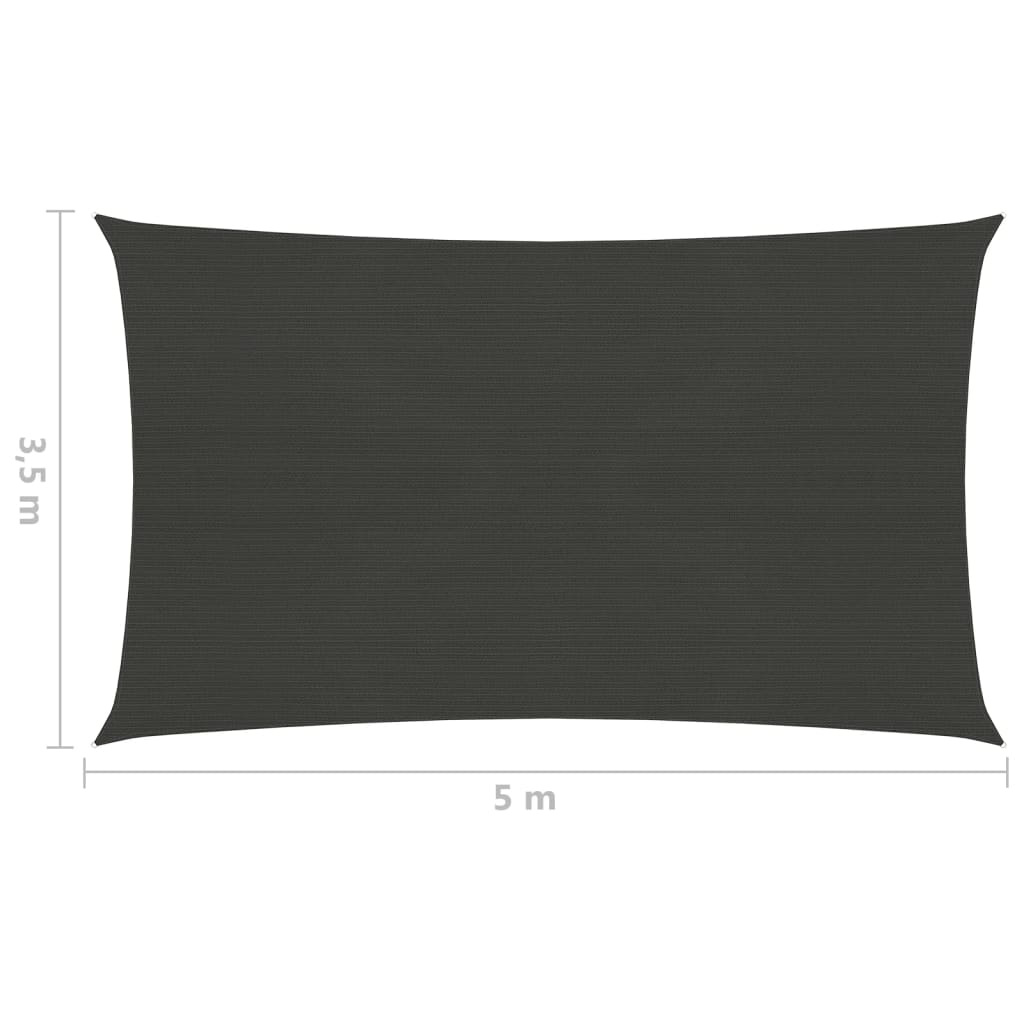 Zonnezeil 160 g/m² 3,5x5 m HDPE antracietkleurig 3.5 x 5 m