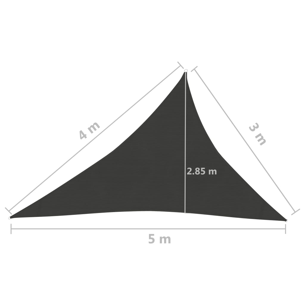 Zonnezeil 160 g/m² 3x4x5 m HDPE antracietkleurig 3 x 4 x 5 m