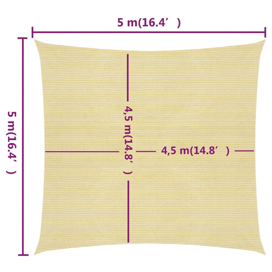 Zonnezeil 160 g/m² 5x5 m HDPE beige 5 x 5 m Beige