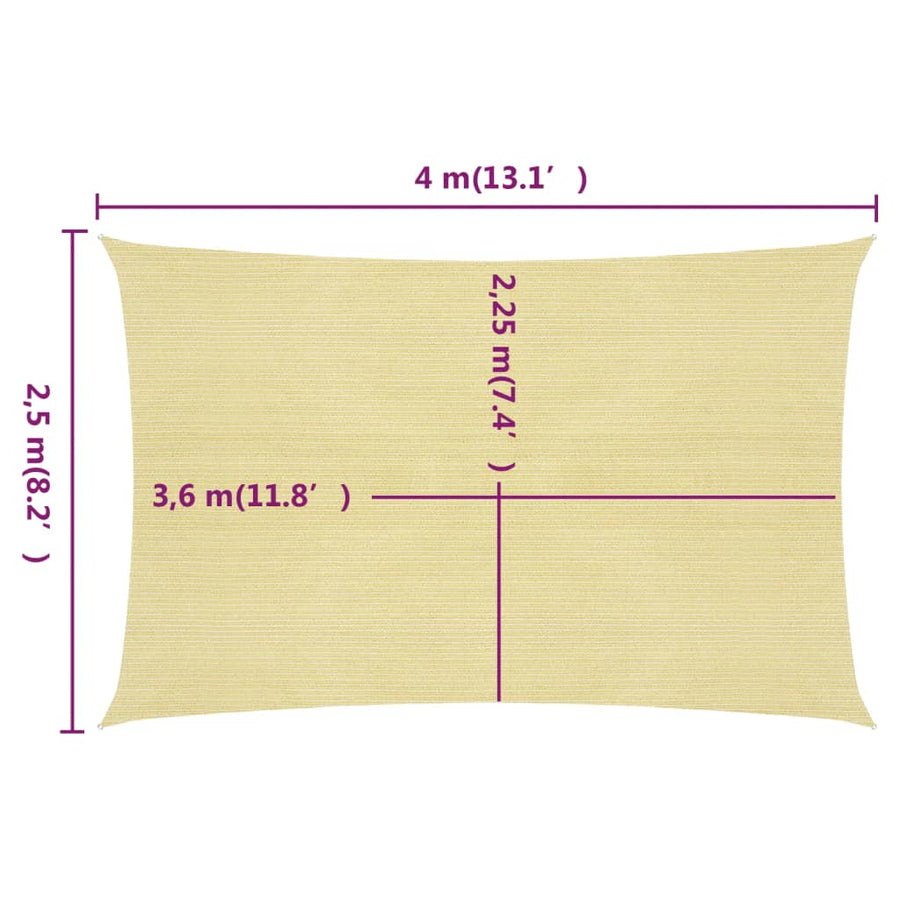 Zonnezeil 160 g/m² 2,5x4 m HDPE beige 2.5 x 4 m
