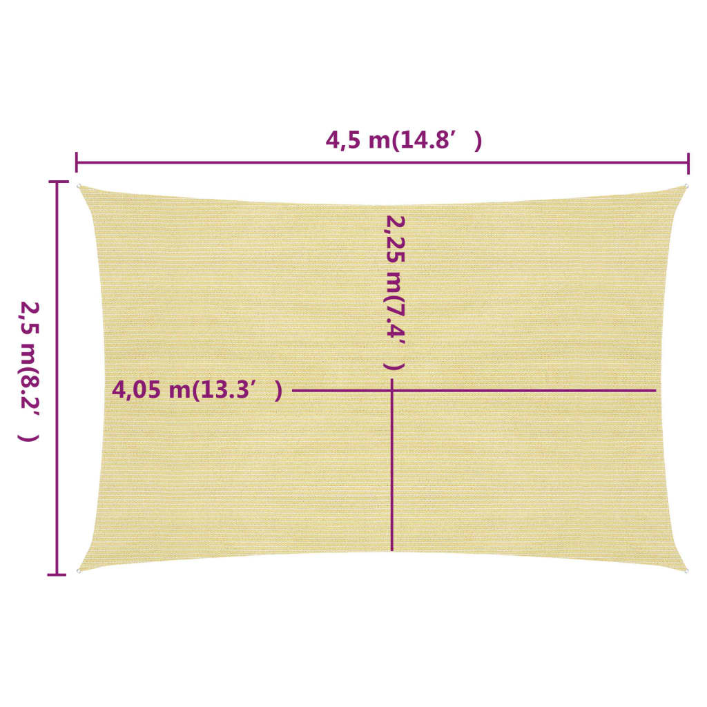 Zonnezeil 160 g/m² 2,5x4,5 m HDPE beige 2.5 x 4.5 m