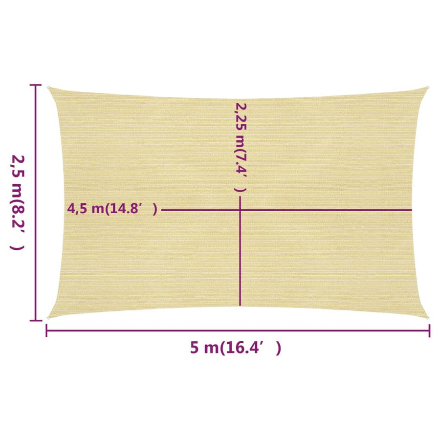 Zonnezeil 160 G/M² 2,5X5 M Hdpe Beige 2.5 x 5 m