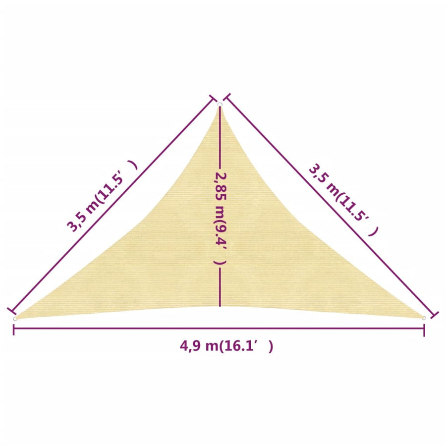 Zonnezeil 160 G/M² 3,5X3,5X4,9 M Hdpe Beige 3.5 x 3.5 x 4.9 m