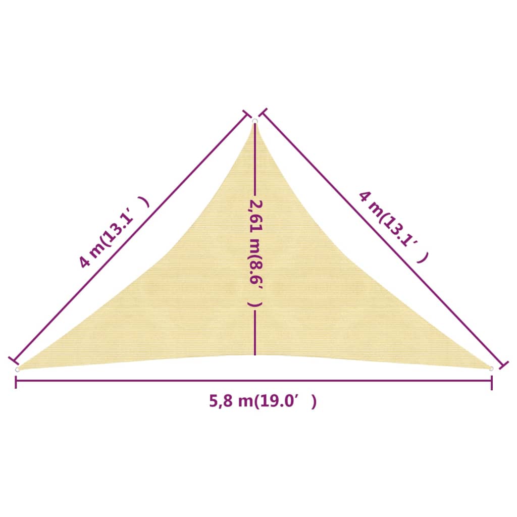 Zonnezeil 160 G/M² 4X4X5,8 M Hdpe Beige 4 x 4 x 5.8 m