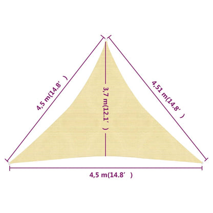 Zonnezeil 160 G/M² 4,5X4,5X4,5 M Hdpe Beige 4.5 x 4.5 x 4.5 m