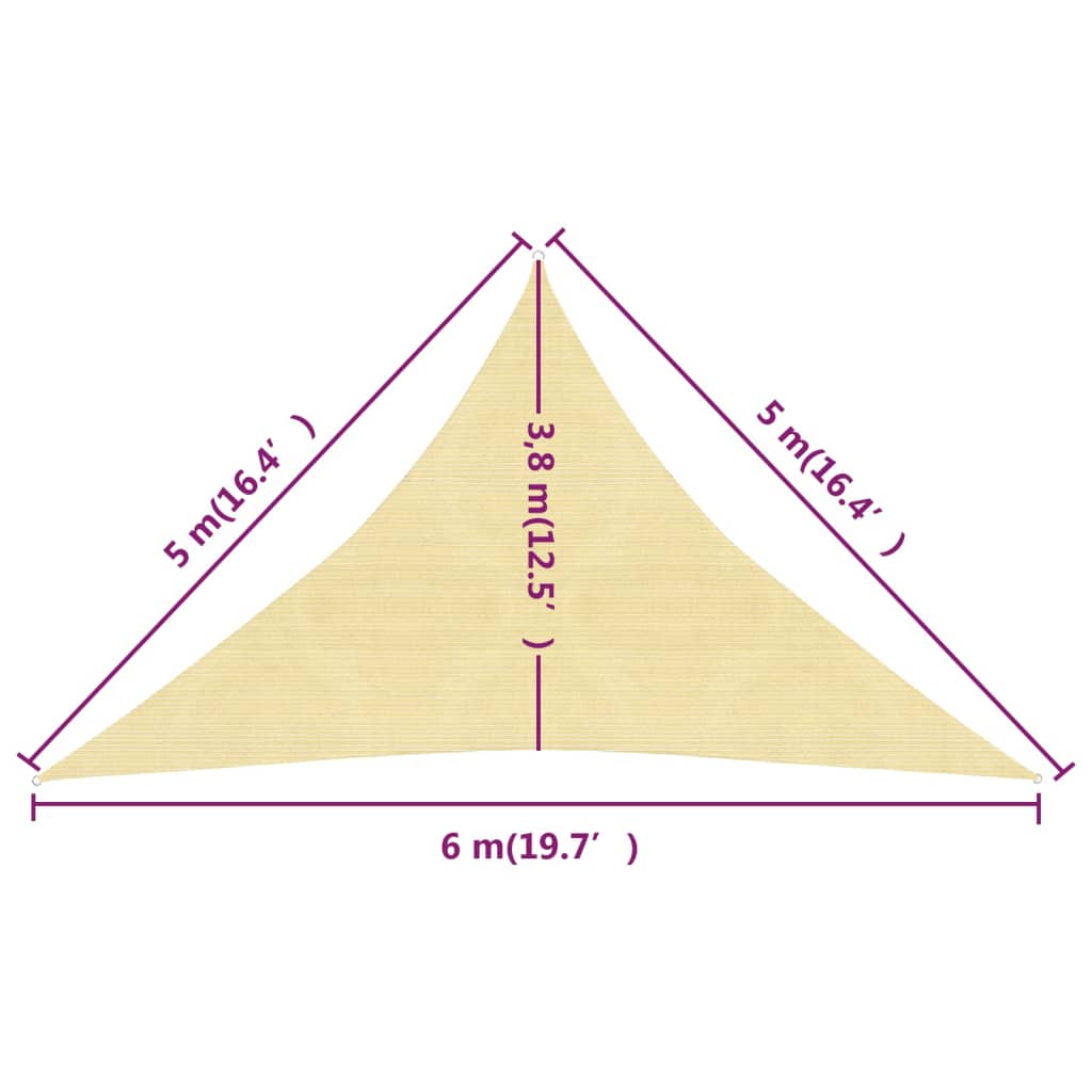 Zonnezeil 160 G/M² 5X5X6 M Hdpe Beige Beige 5 x 5 x 6 m