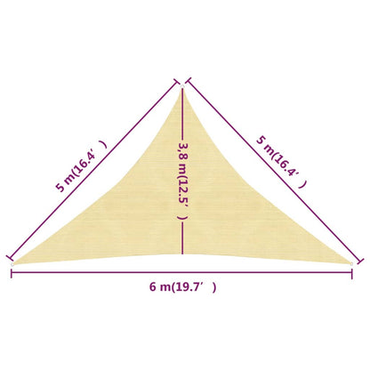 Zonnezeil 160 G/M² 5X5X6 M Hdpe Beige Beige 5 x 5 x 6 m