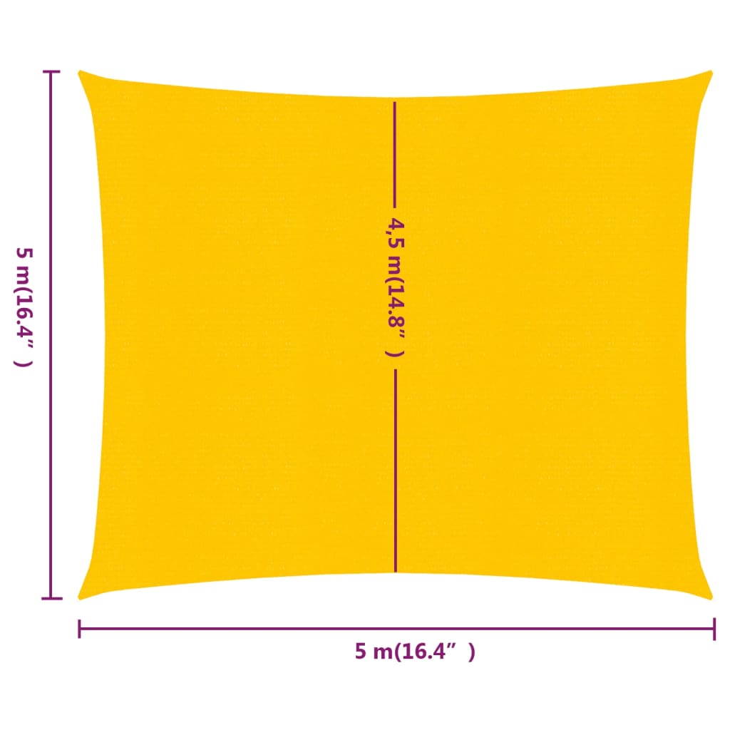 Zonnezeil 160 g/m² vierkant 5x5 m HDPE geel