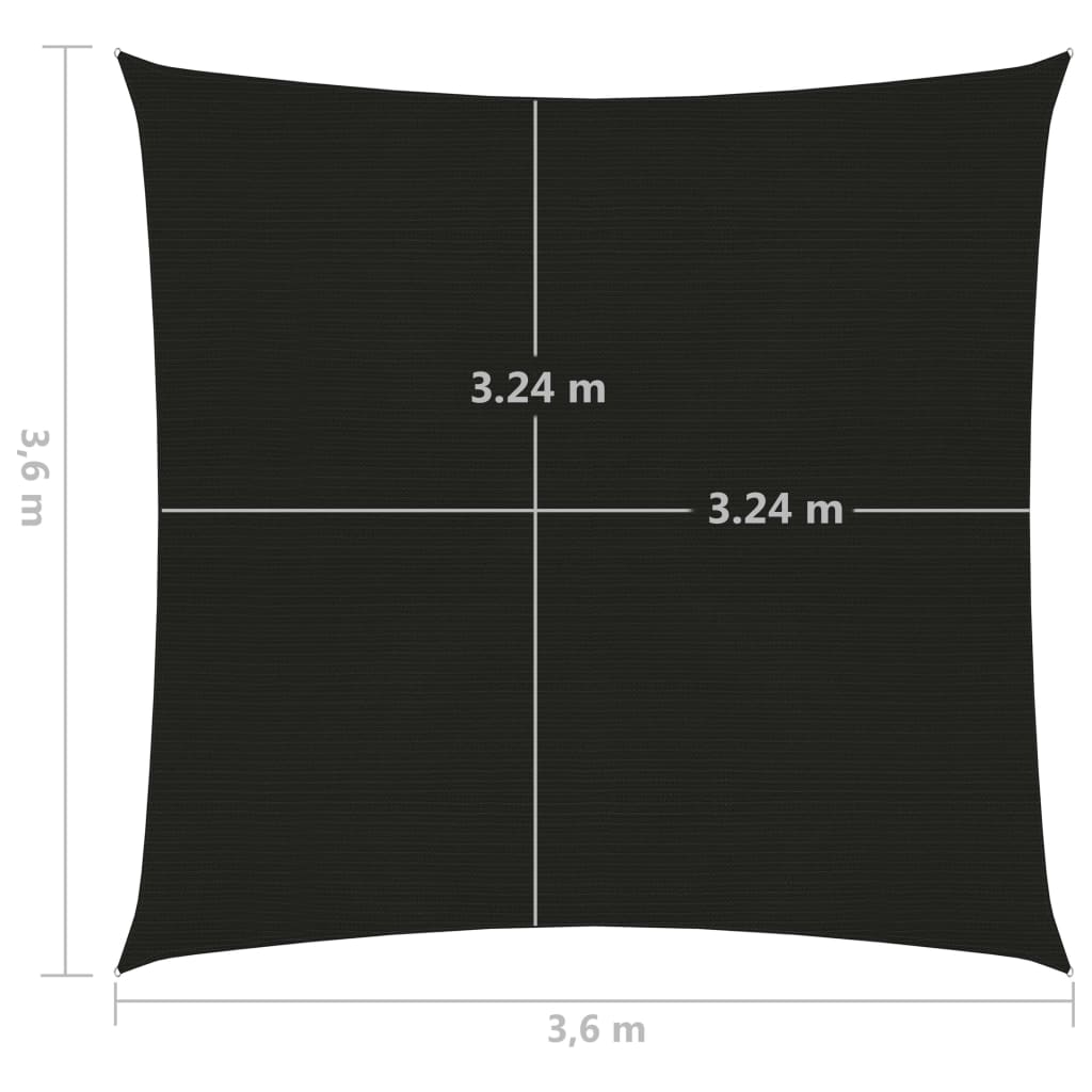 Zonnezeil 160 g/m² 3,6x3,6 m HDPE zwart 3.6 x 3.6 m Zwart