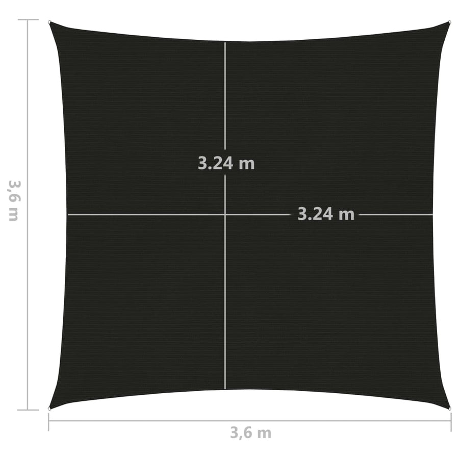 Zonnezeil 160 g/m² 3,6x3,6 m HDPE zwart 3.6 x 3.6 m Zwart