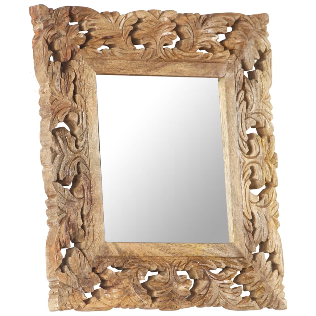 Spiegel Handgesneden Massief Mangohout 50 x 50 cm Bruin