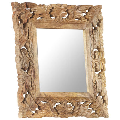 Spiegel Handgesneden Massief Mangohout 50 x 50 cm Bruin