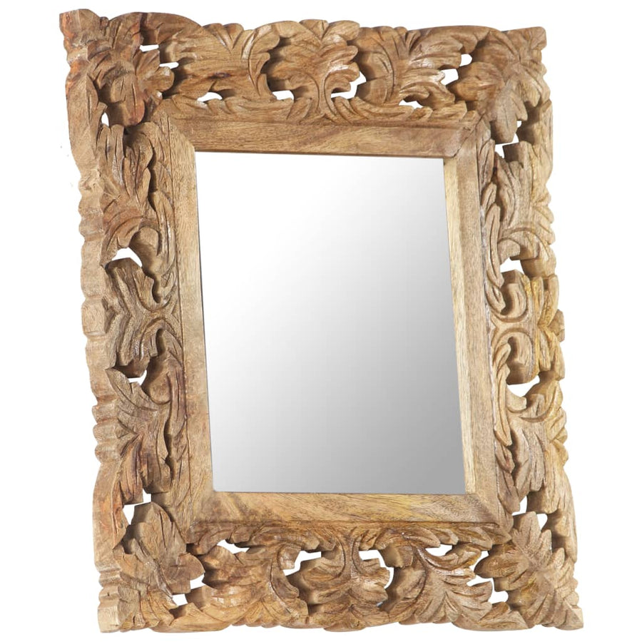 Spiegel Handgesneden Massief Mangohout 50 x 50 cm Bruin