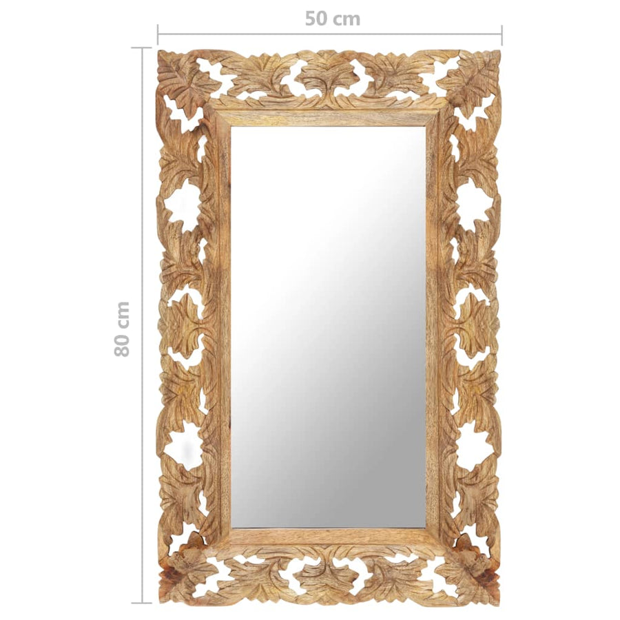 Spiegel Handgesneden 80X50 Cm Massief Mangohout 50 x 80 cm Bruin