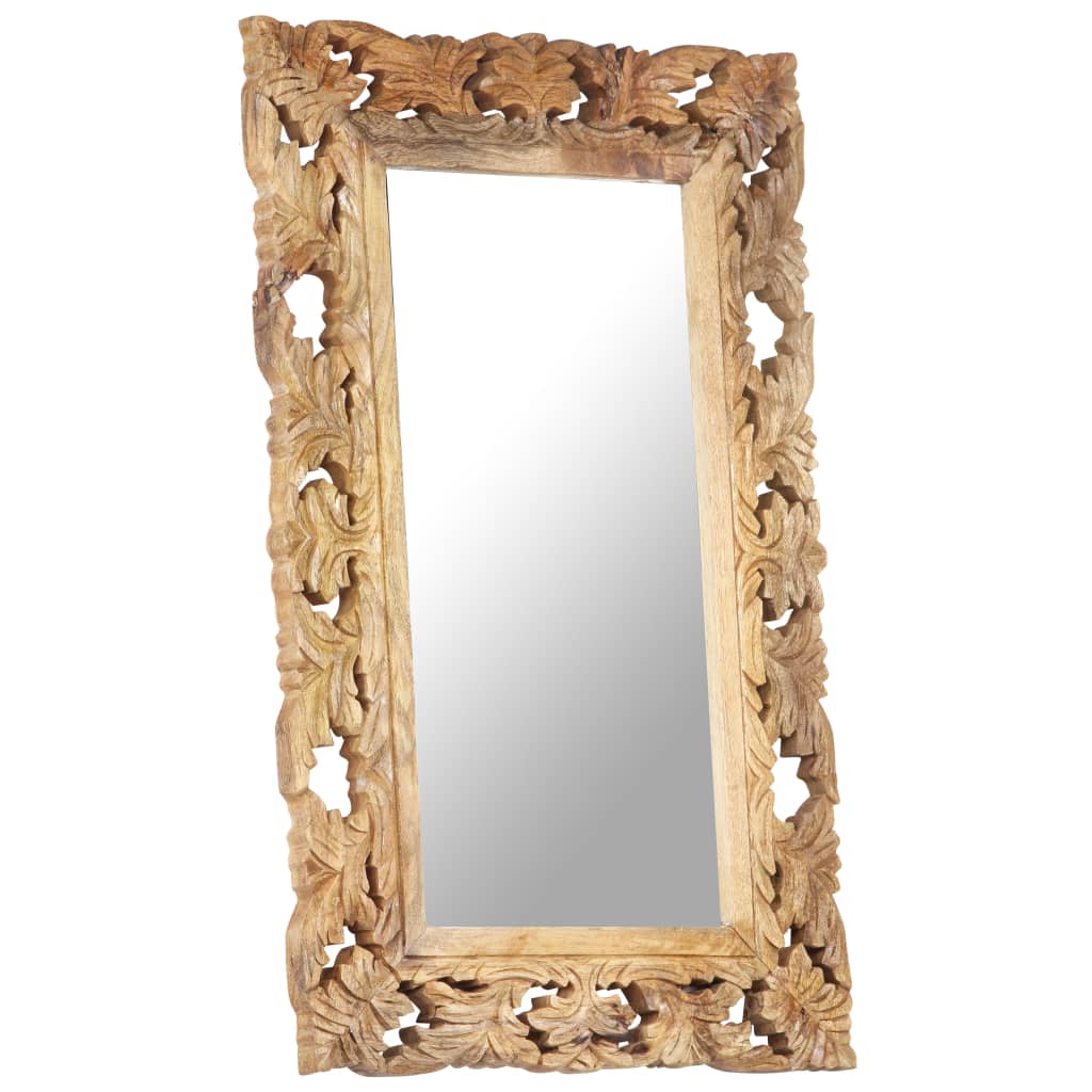 Spiegel Handgesneden 80X50 Cm Massief Mangohout 50 x 80 cm Bruin