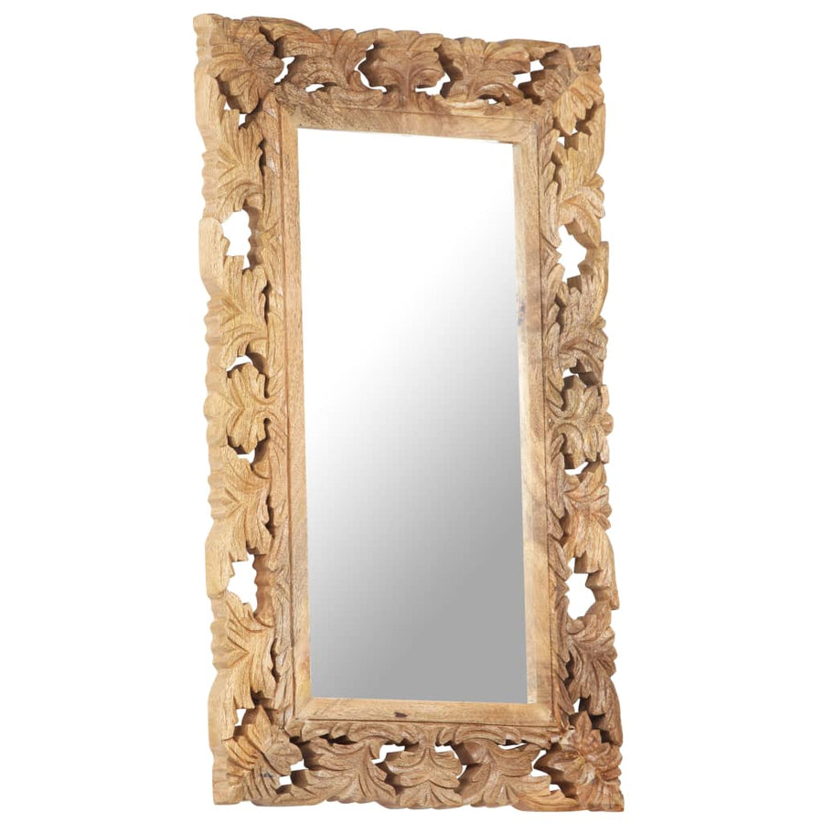 Spiegel Handgesneden 80X50 Cm Massief Mangohout 50 x 80 cm Bruin