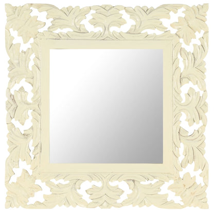 Spiegel Handgesneden Massief Mangohout 50 x 50 cm Wit