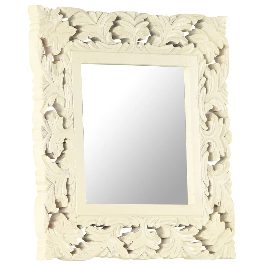 Spiegel Handgesneden Massief Mangohout 50 x 50 cm Wit