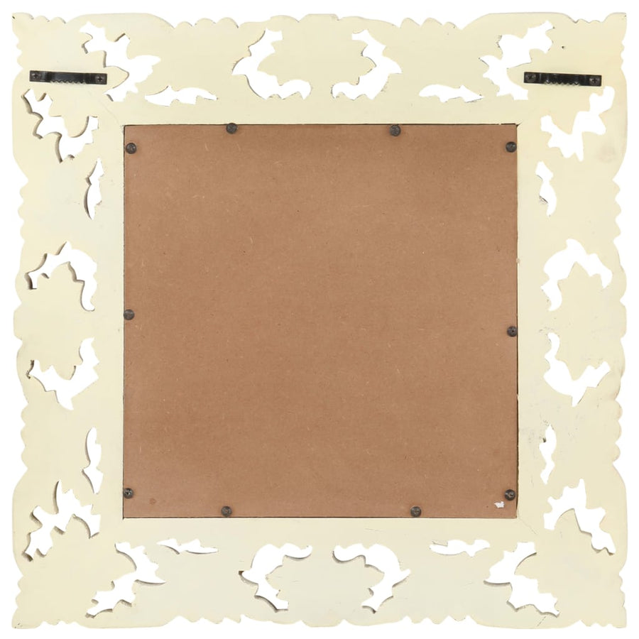 Spiegel Handgesneden Massief Mangohout 50 x 50 cm Wit