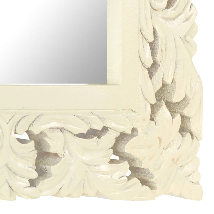 Spiegel Handgesneden Massief Mangohout 50 x 50 cm Wit