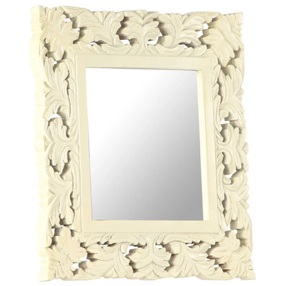 Spiegel Handgesneden Massief Mangohout 50 x 50 cm Wit