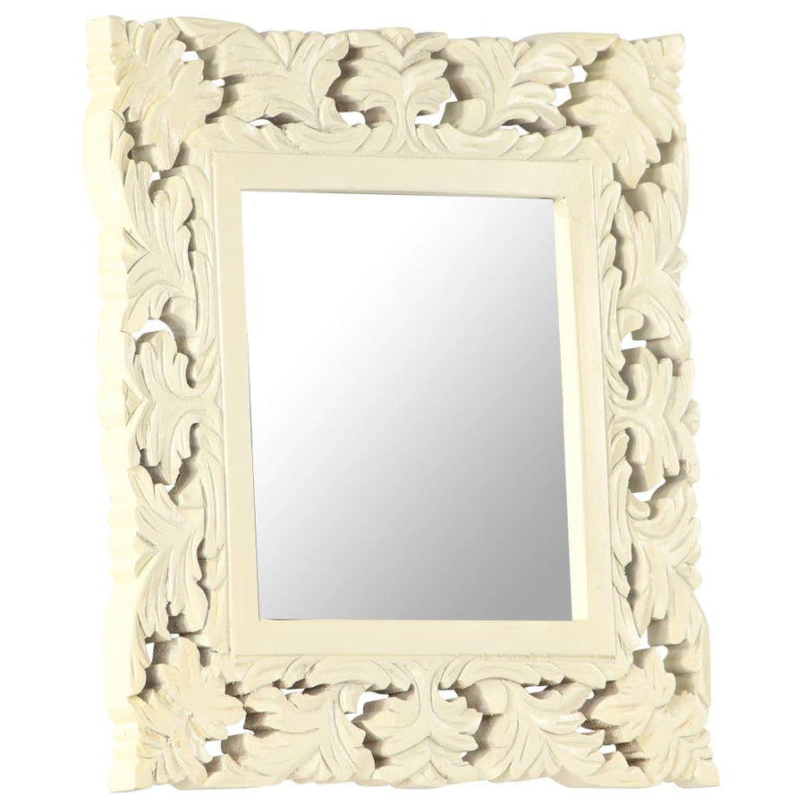 Spiegel Handgesneden Massief Mangohout 50 x 50 cm Wit